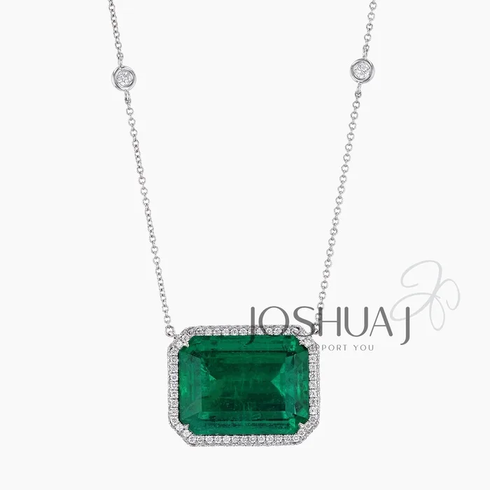 Round Emerald Halo Necklace