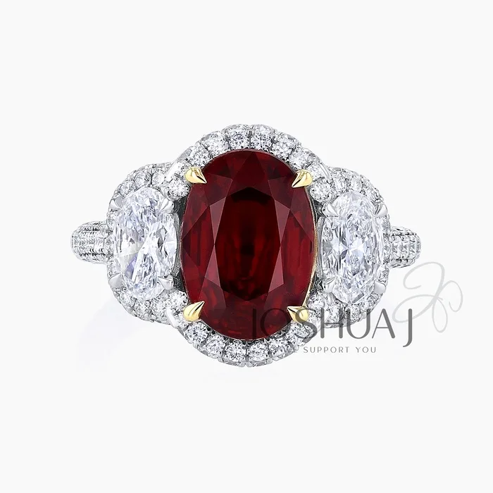 Oval Ruby Three-Stone Ring