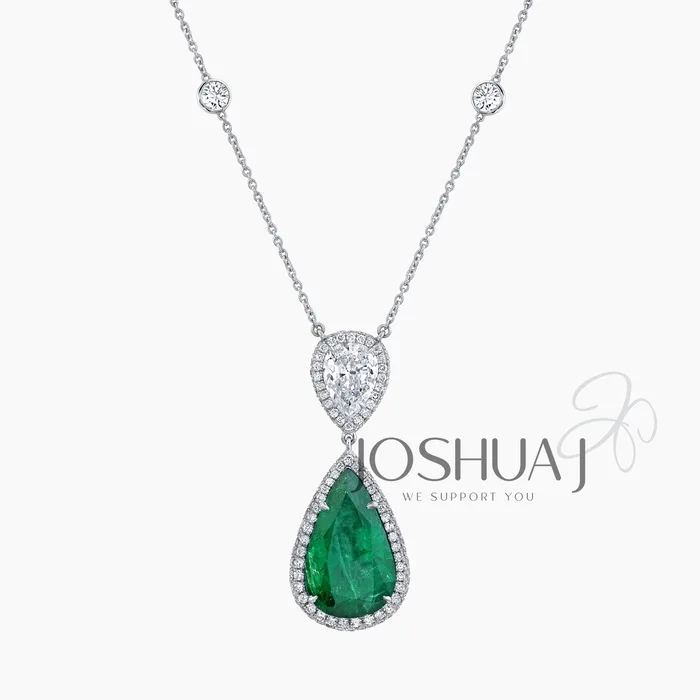 Pear Emerald Halo Necklace