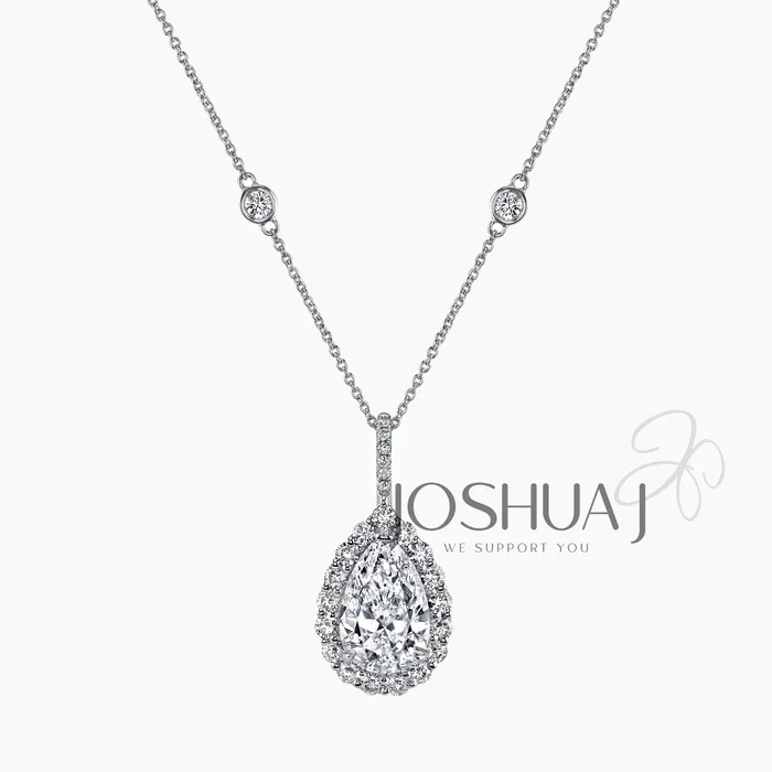 Pear Diamond Halo Necklace