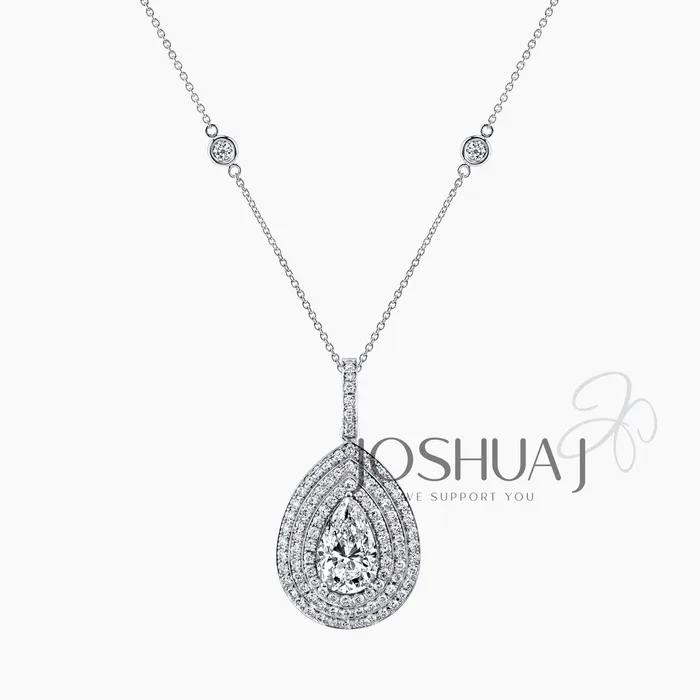 Pear Diamond Halo Necklace