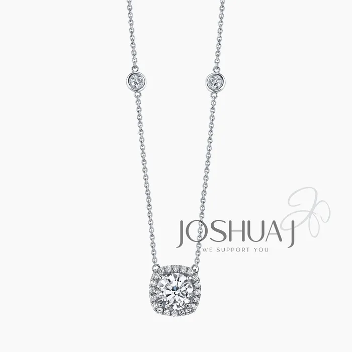 Cushion Diamond Halo Necklace