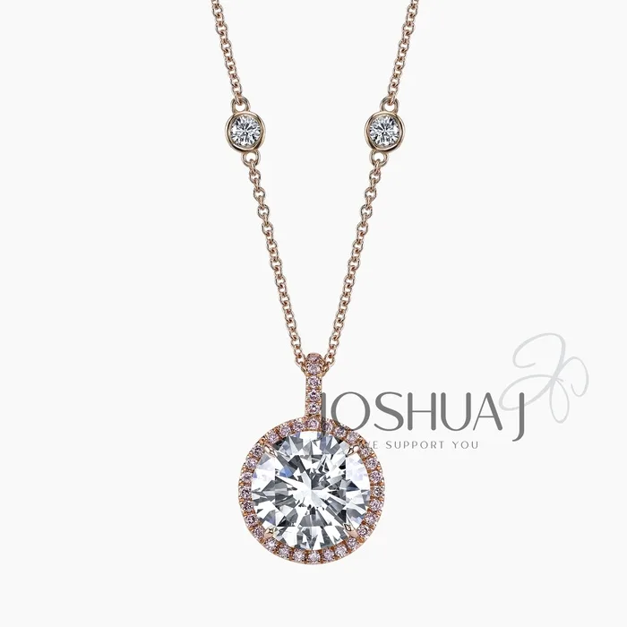 Fancy Pink Round Diamond Halo Necklace