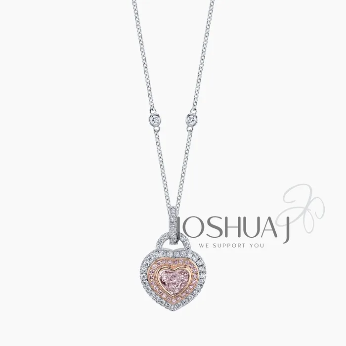 Fancy Pink Round Diamond Halo Necklace