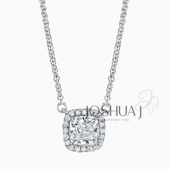 Cushion Diamond Halo Necklace