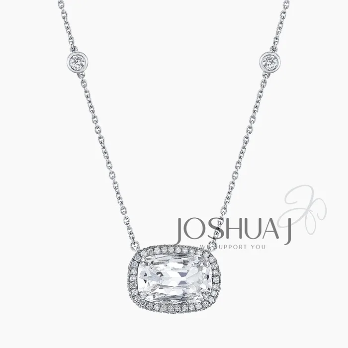 Cushion Diamond Halo Necklace