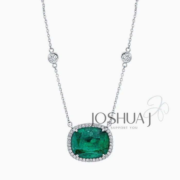Cushion Emerald Halo Necklace