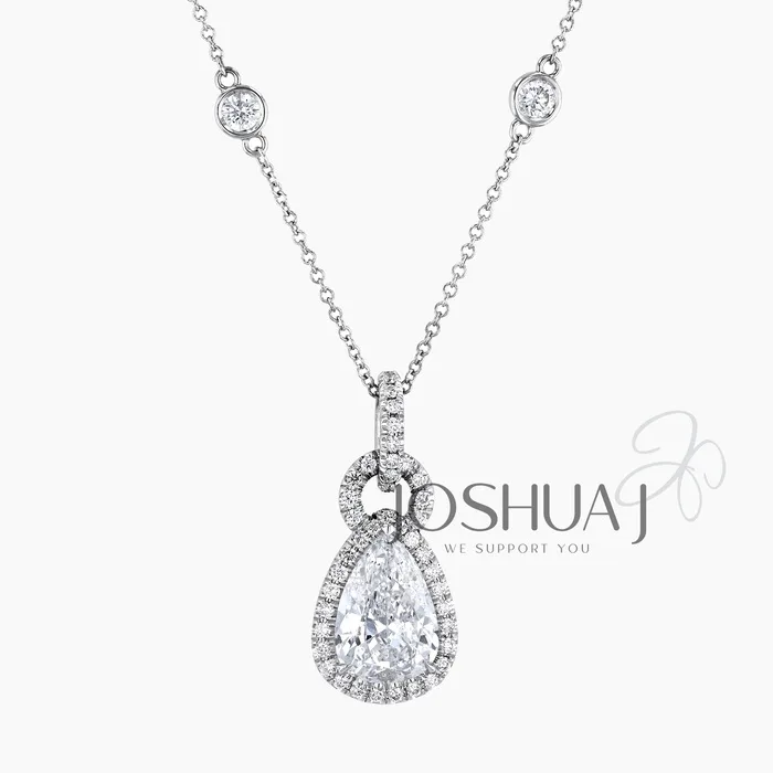 Pear Diamond Halo Necklace