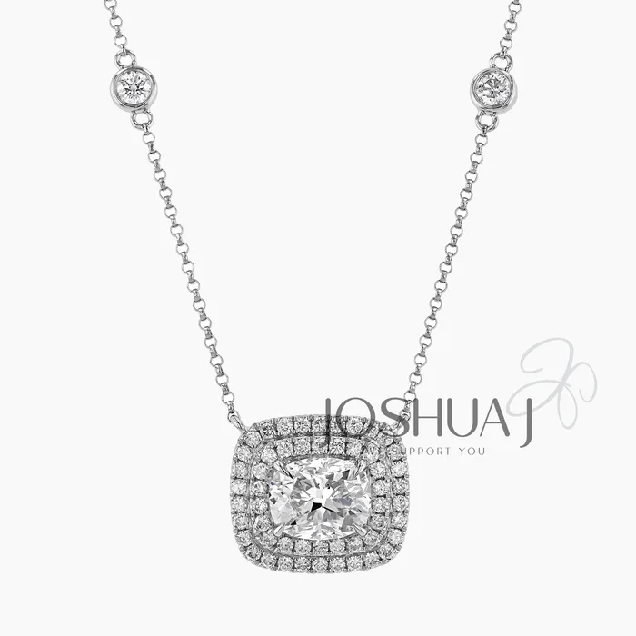 Cushion Diamond Halo Necklace