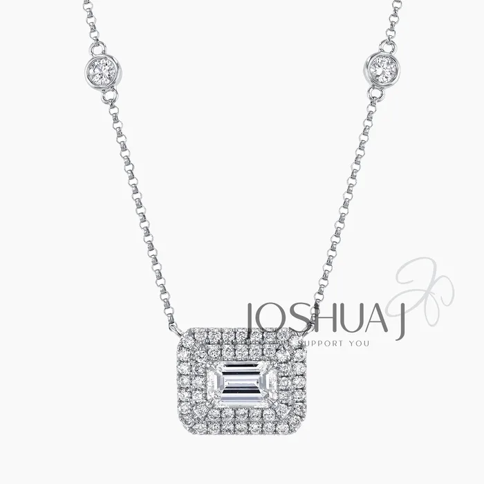 Emerald-Cut Diamond Halo Necklace