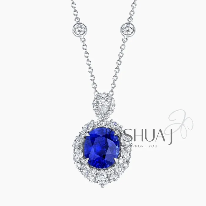 Oval Sapphire Halo Necklace