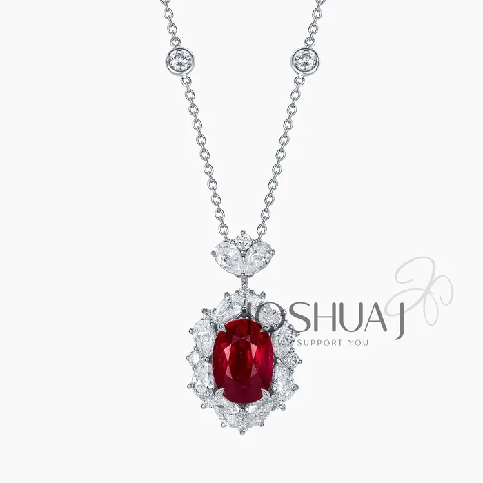 Oval Ruby Halo Necklace