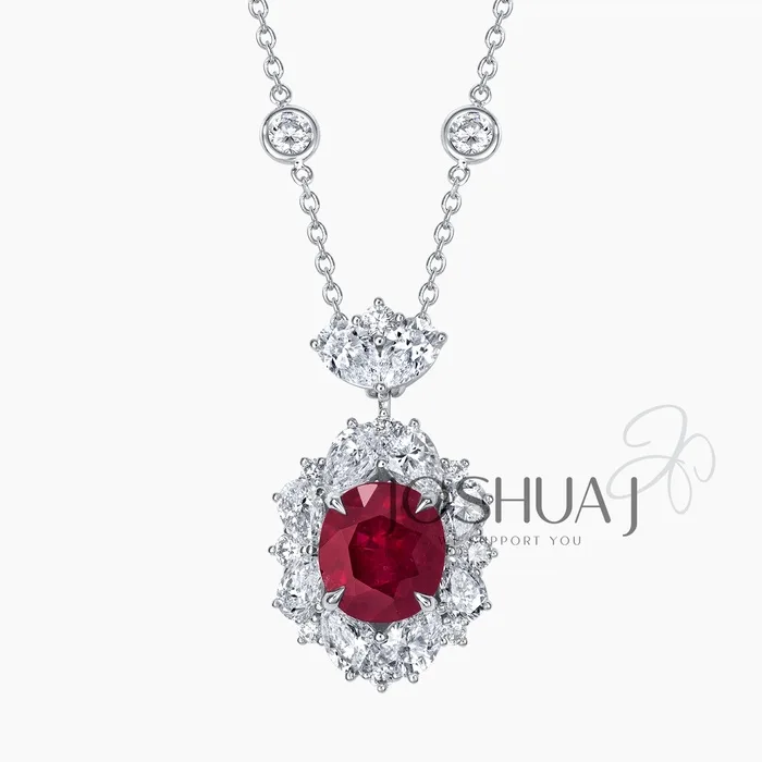 Oval Ruby Halo Necklace