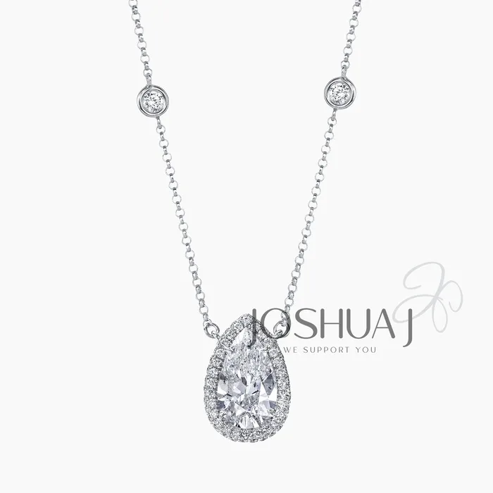 Pear Diamond Halo Necklace