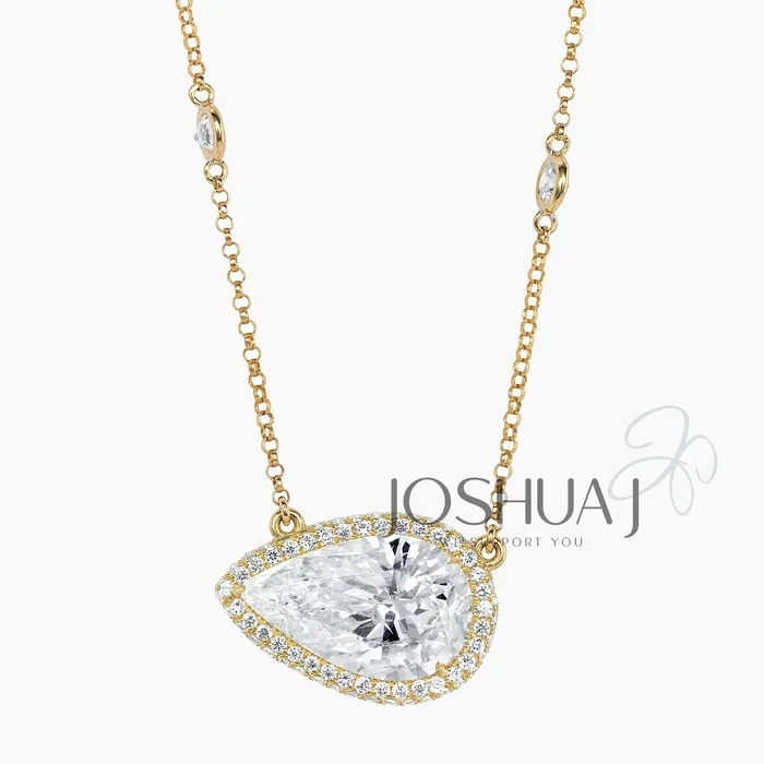 Pear Diamond Halo Necklace