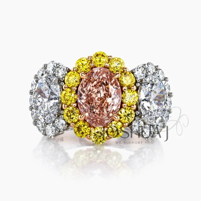 Fancy Vivid Oval Diamond Halo Ring