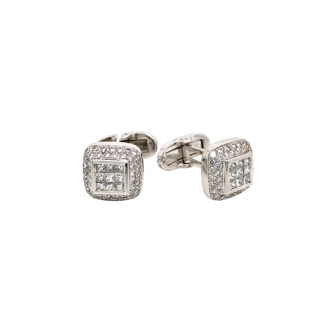 18K White Gold Diamond Cufflink