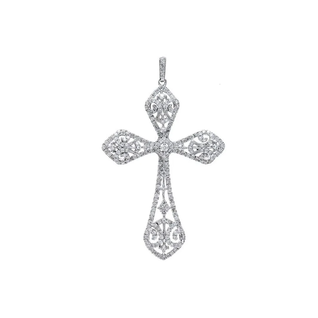 18K White Gold Cross Diamond Pendant