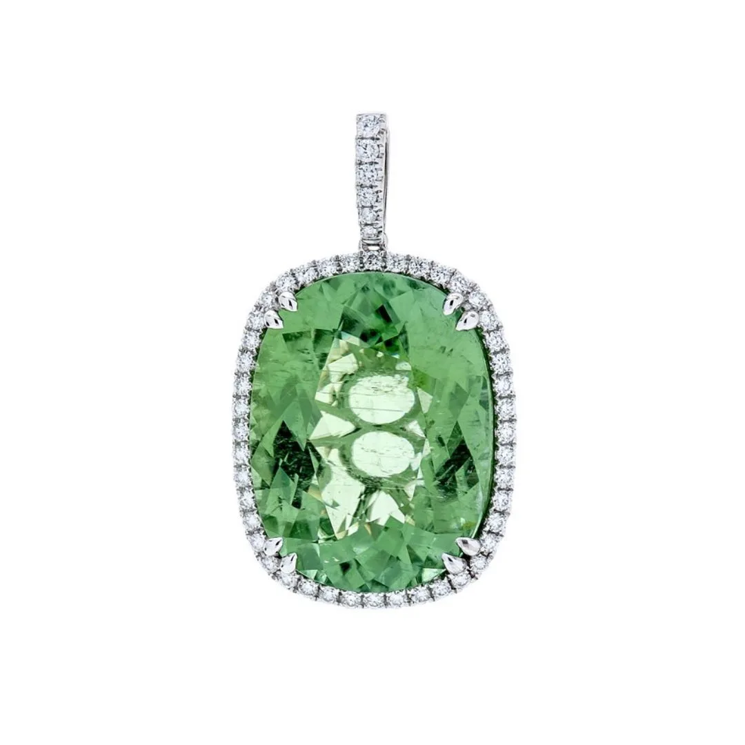 18K White Gold Green Tourmaline Pendant