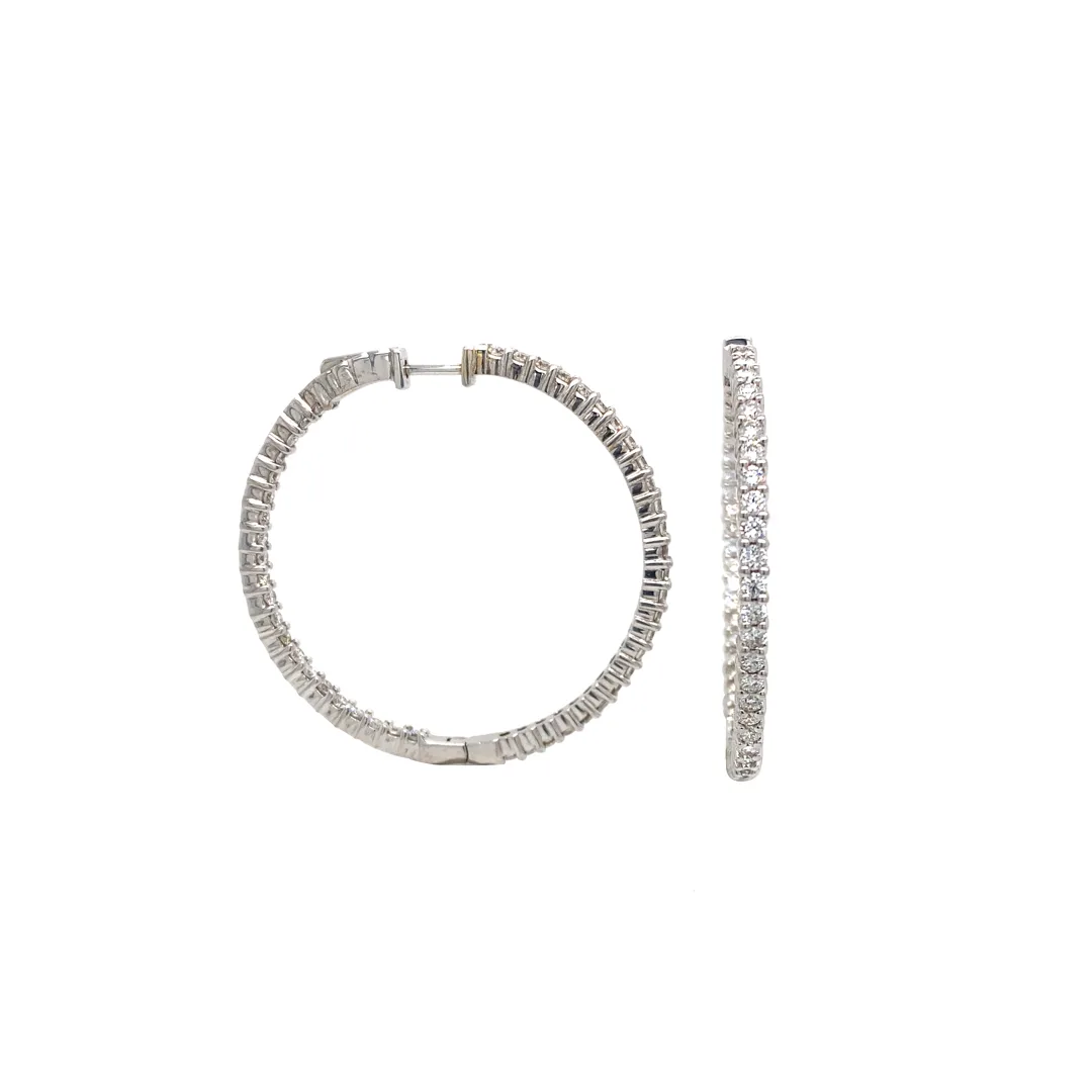 18K White Gold Diamond Hoops