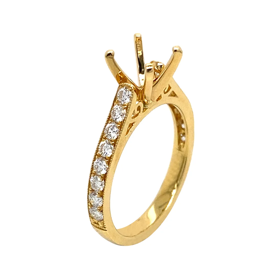 18K Yellow Gold Semi Mount Ring