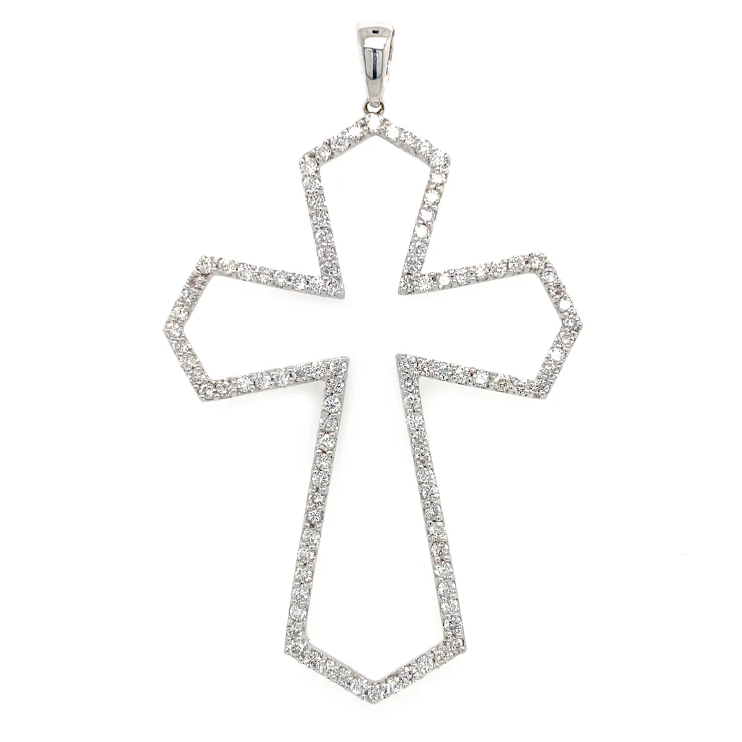 18K White Gold Diamond Cross Pendant