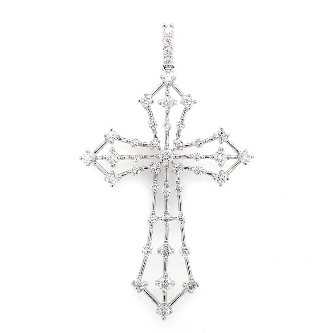 18K White Gold Diamond Cross Pendant