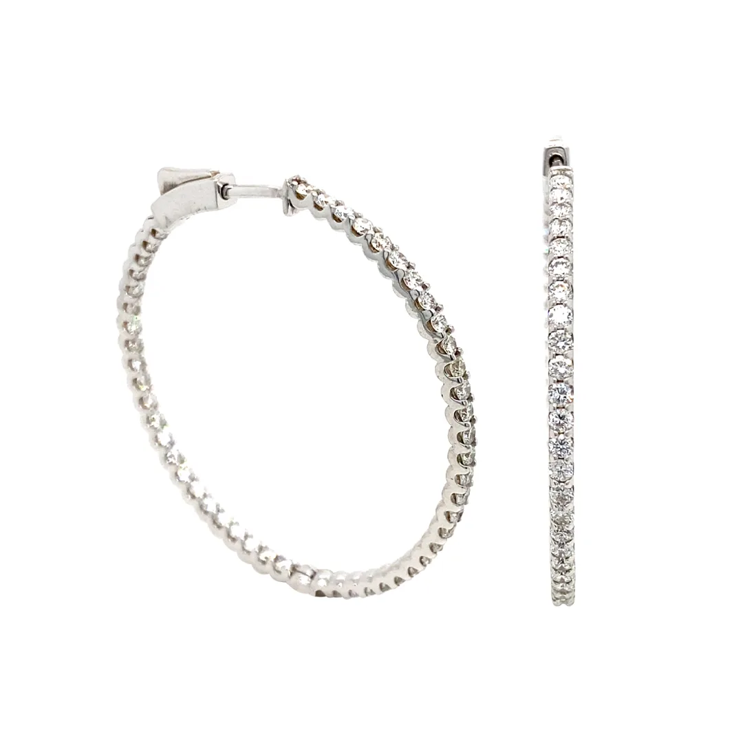 18K White Gold Diamond Hoops