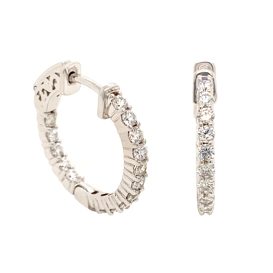 18K White Gold Diamond Hoops