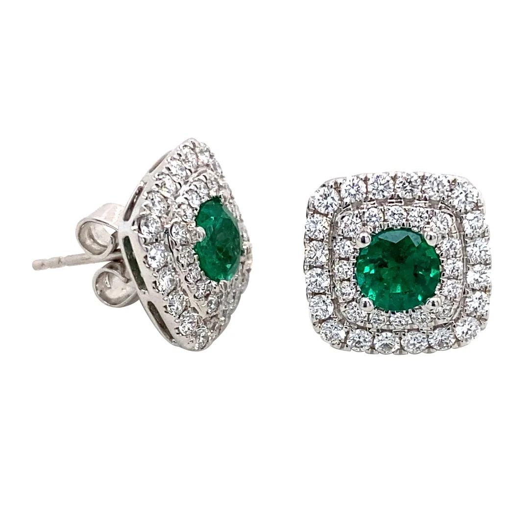 18K White Gold Emerald Earrings