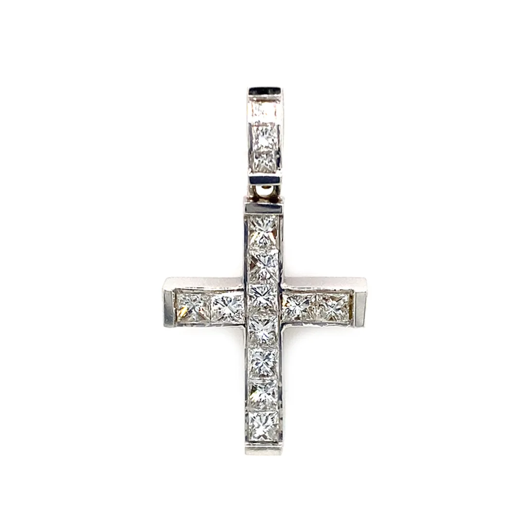 18K White Gold Diamond Cross Pendant