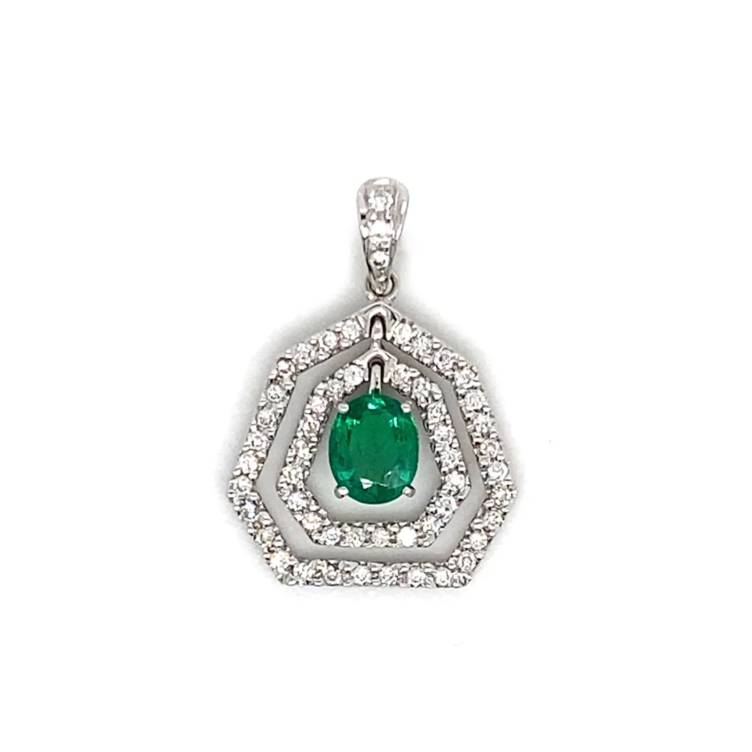 18K White Gold Emerald Pendant