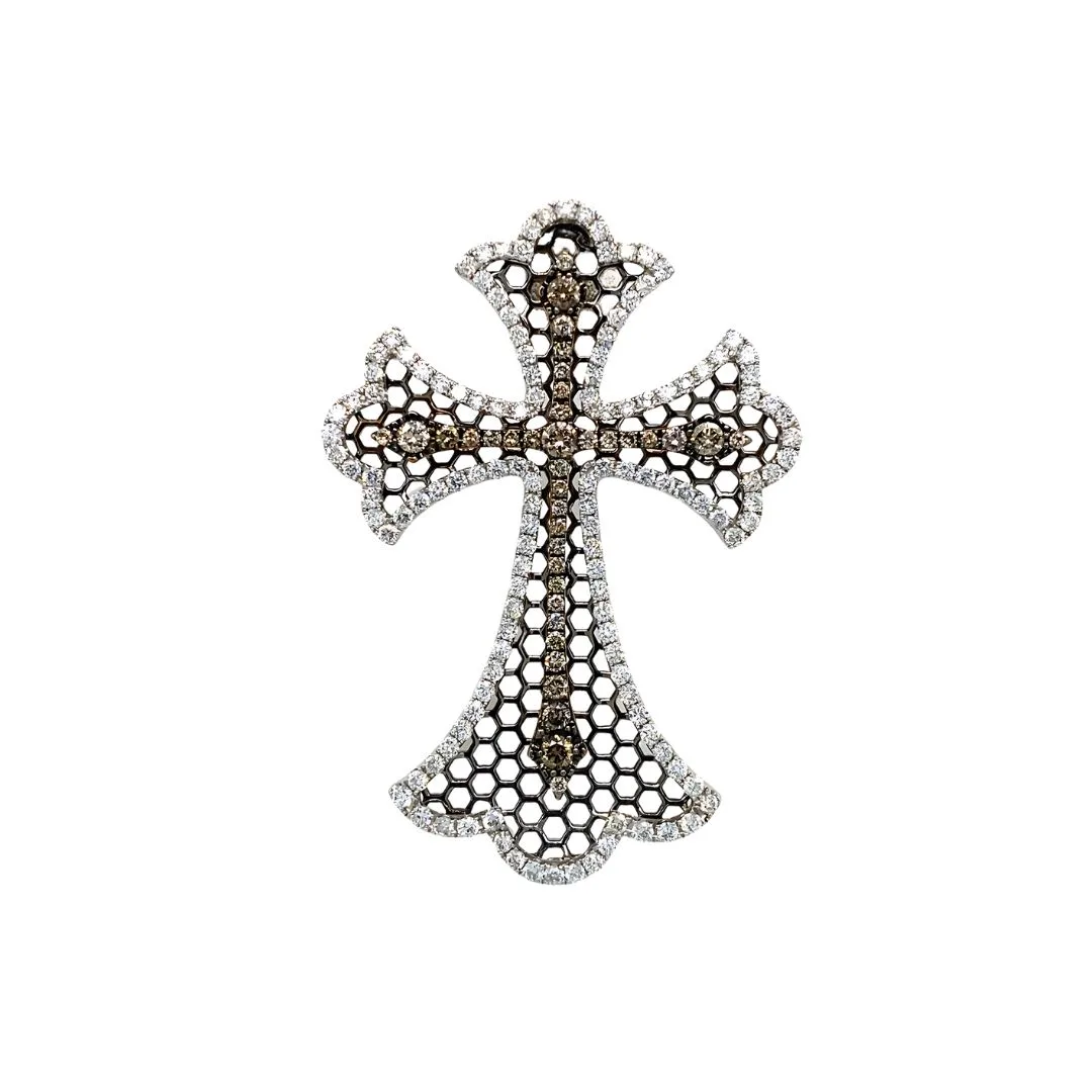 18K Two-Tone Diamond Cross Pendant