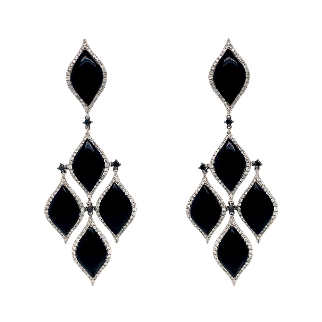 18K White Gold Black Onyx Earrings