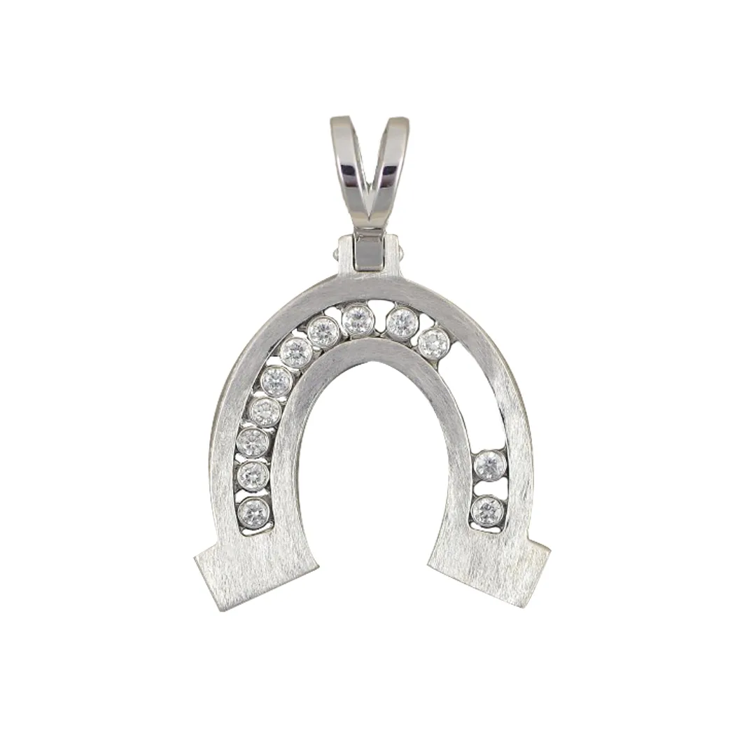 18K White Gold Horse Shoe Sliding Diamond Bezel Men’s Pendant