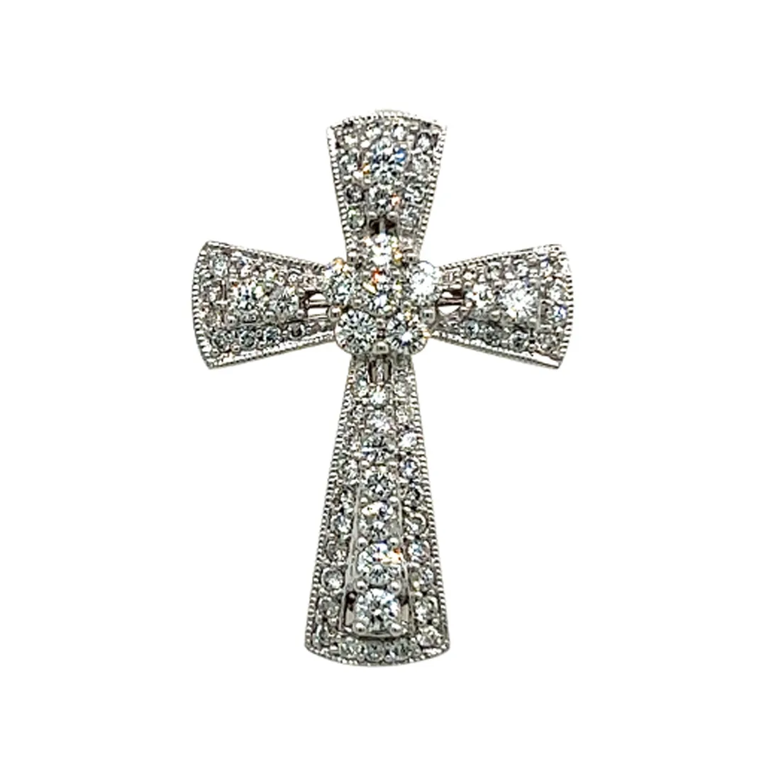 18K White Gold Diamond Cross Pendant