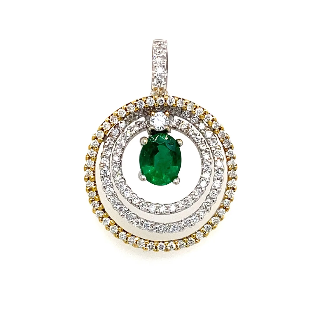 18K Two-Tone Emerald Pendant