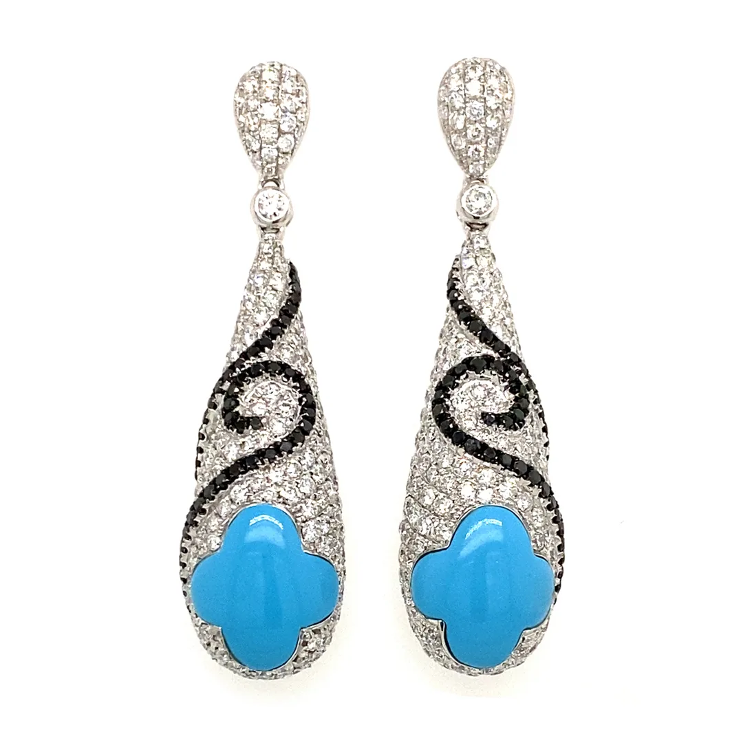 18K White Gold Turquoise Earrings
