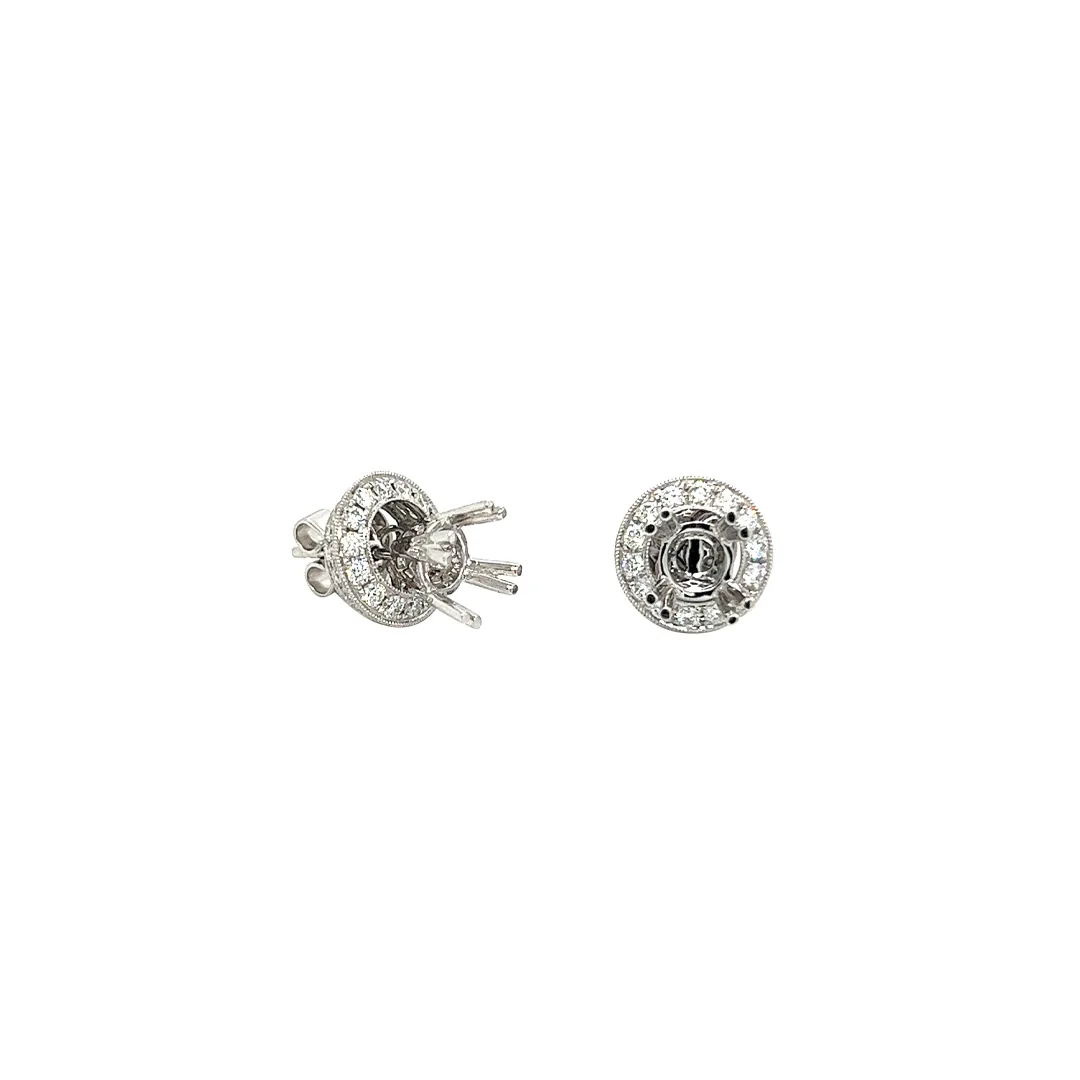 18K White Gold Semi Mount Earrings