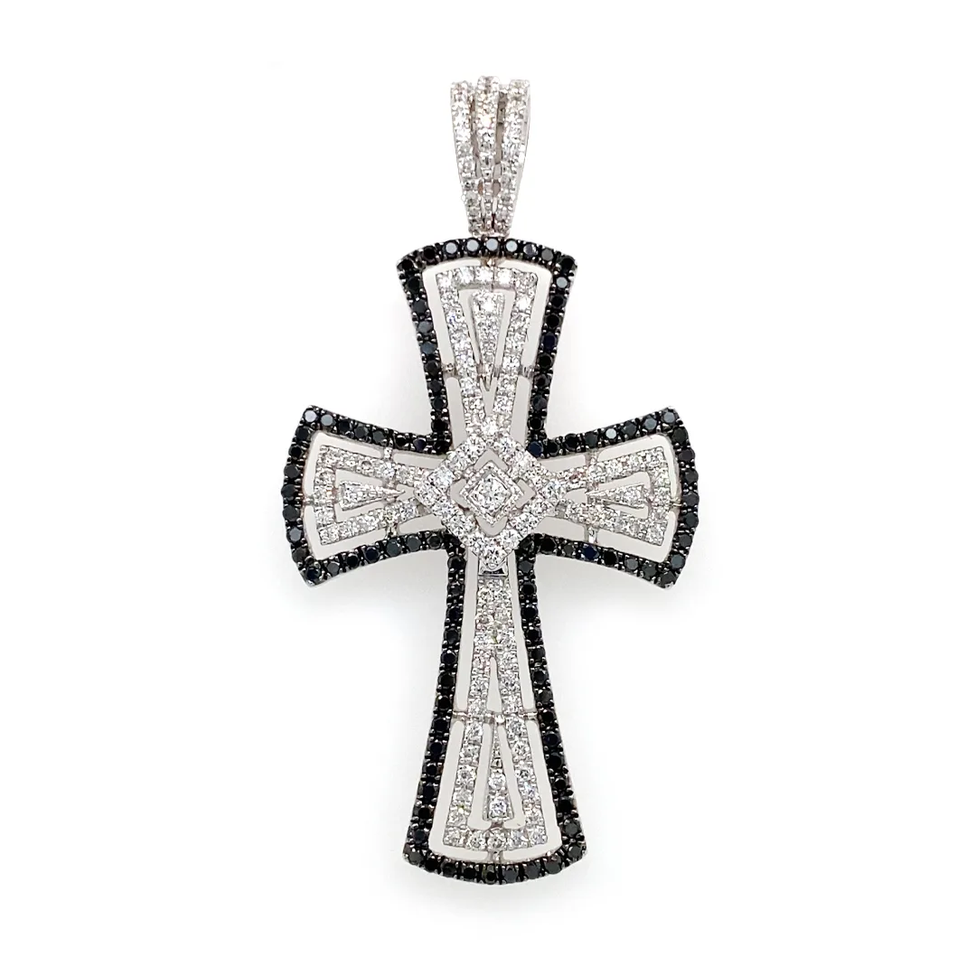18K White Gold Black Diamond Cross Pendant