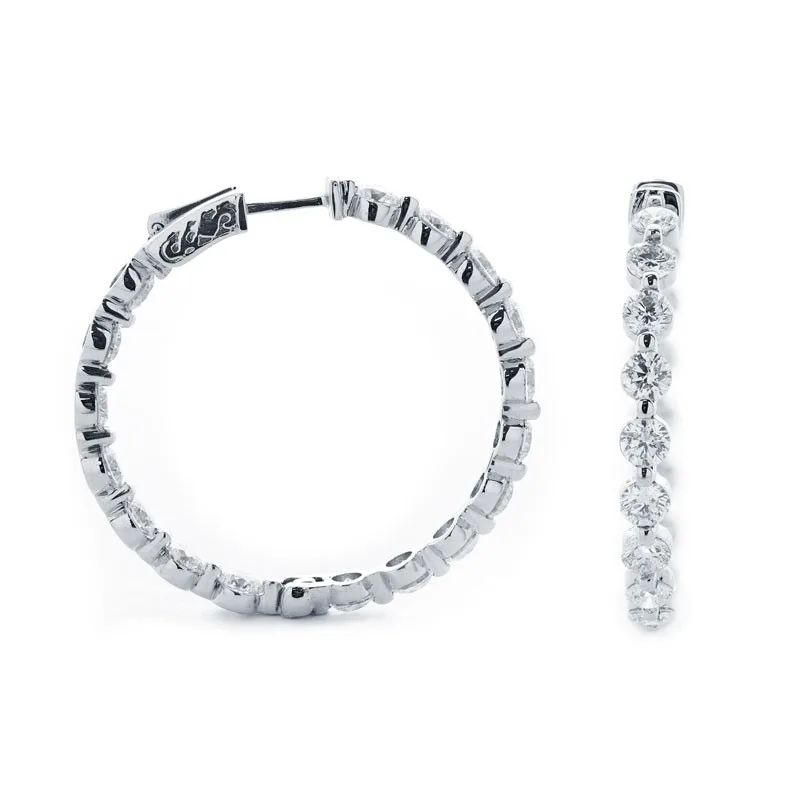 14K White Gold Diamond Hoops