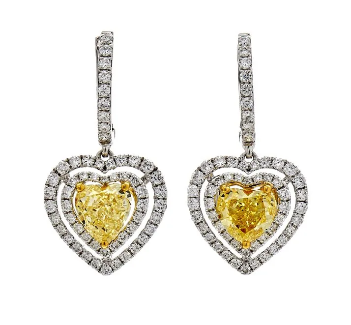 18K Two-Tone Fancy Intense Yellow Diamond Earrings