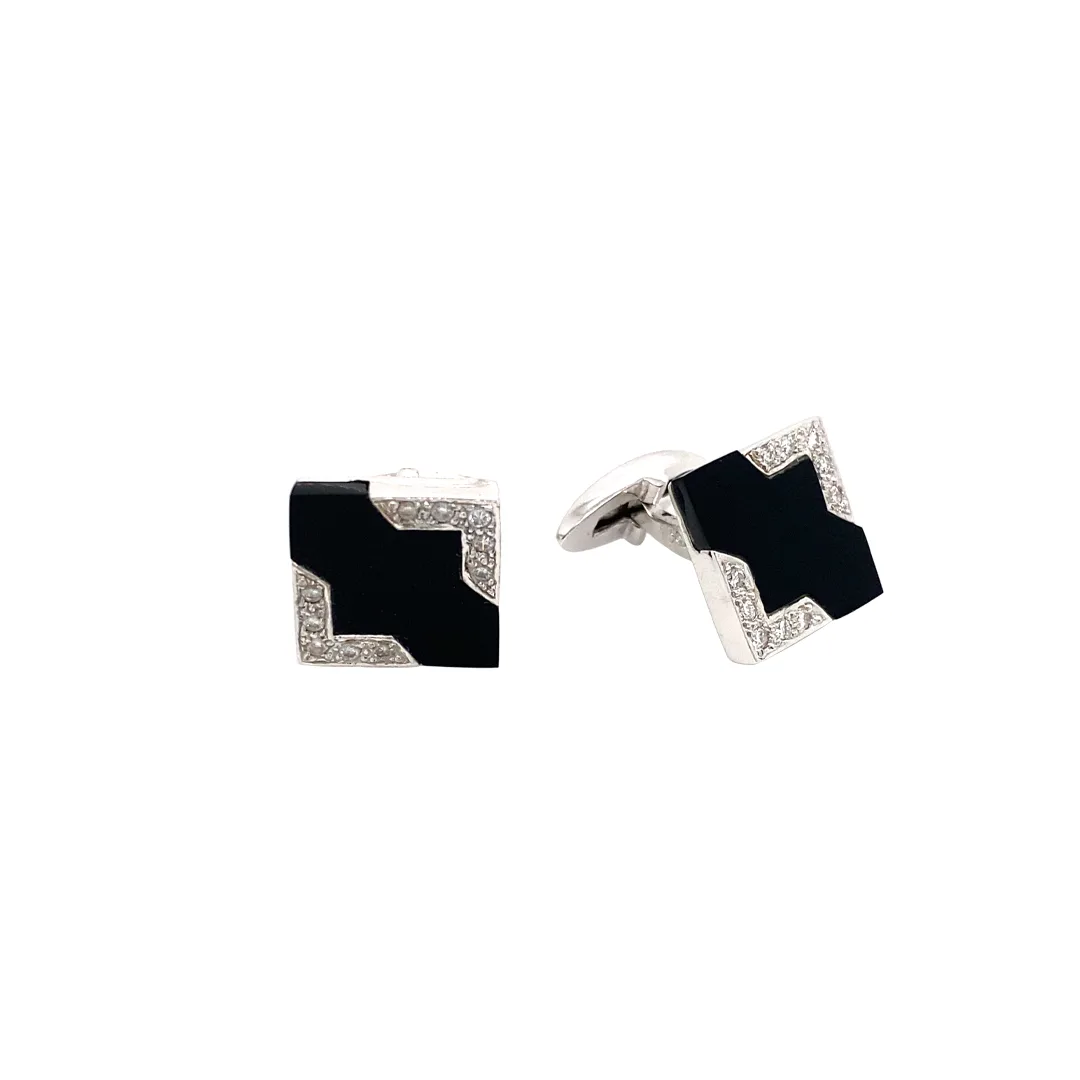 18K White Gold Black Onyx Cufflinks