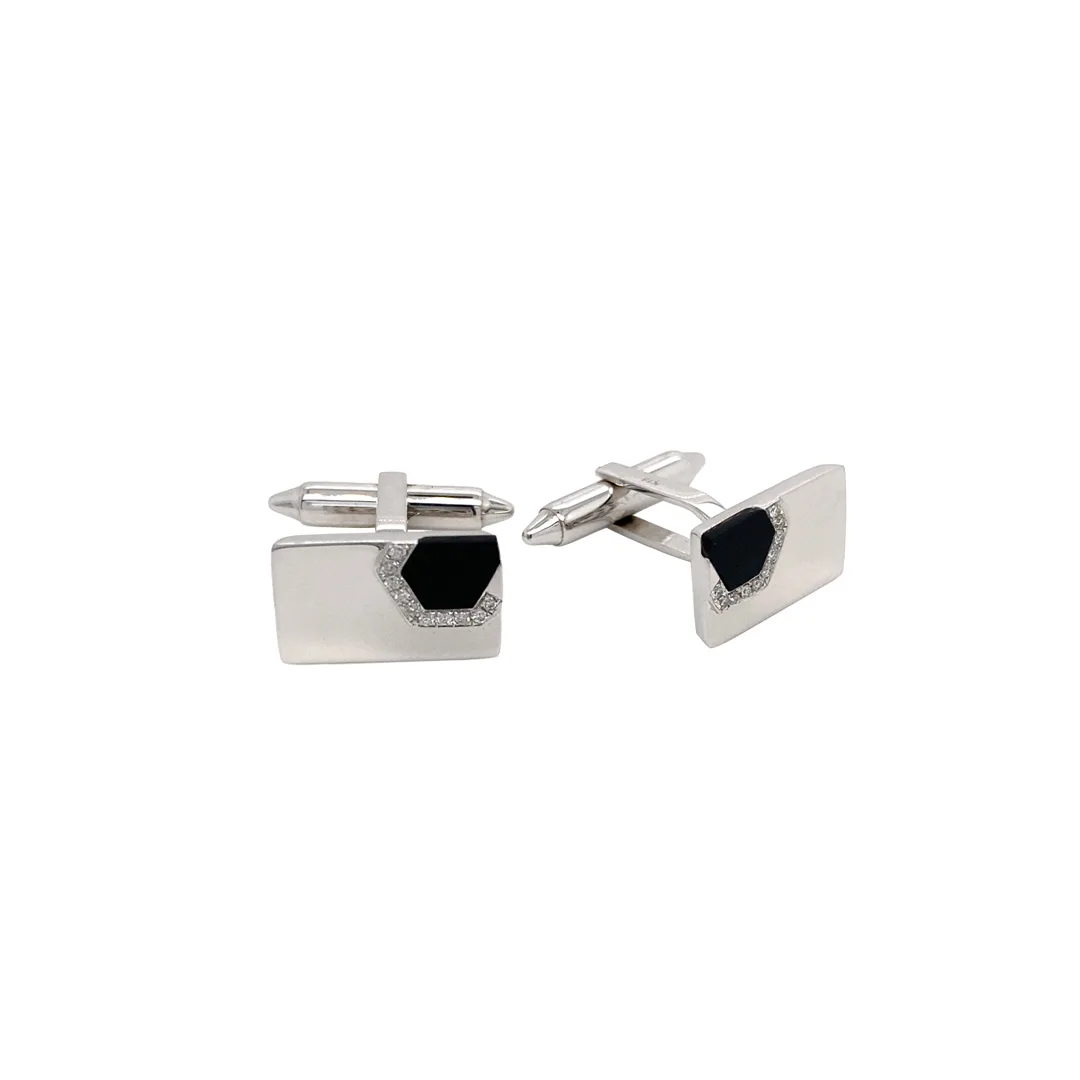 18K White Gold Black Agate Cufflinks