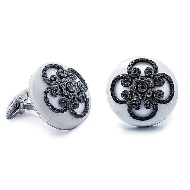 18K White Gold White Agate Cufflink