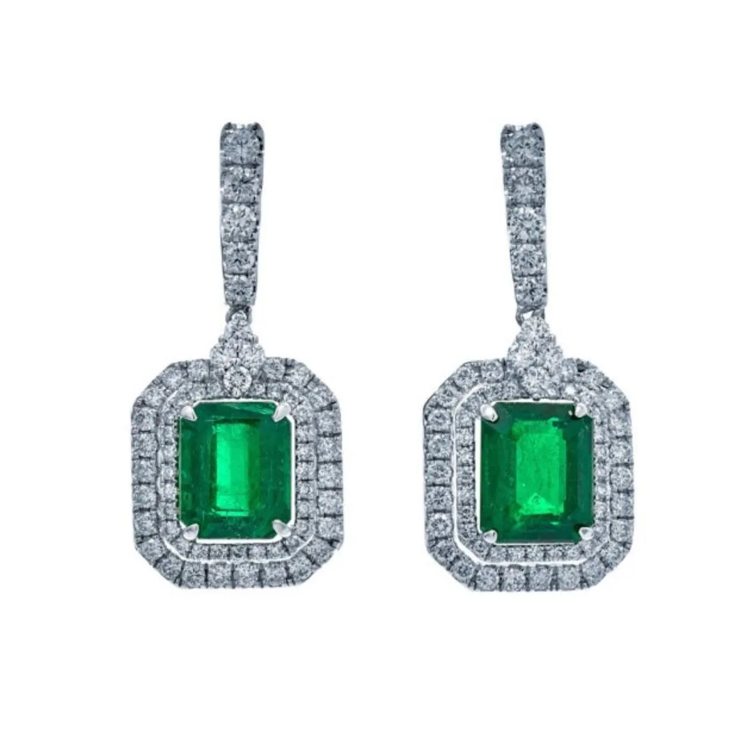 18K White Gold Emerald Earrings
