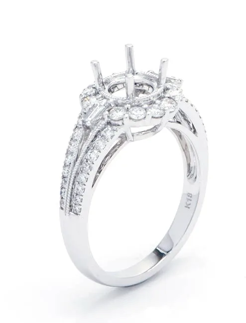 18K White Gold Semi Mount Ring