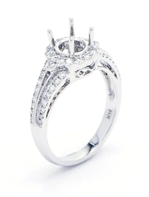 18K White Gold Semi Mount Ring