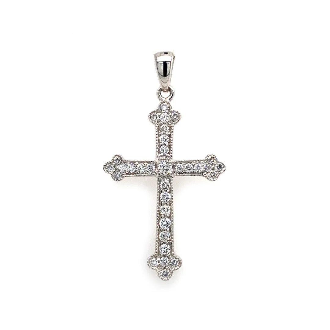18K White Gold Diamond Cross Pendant
