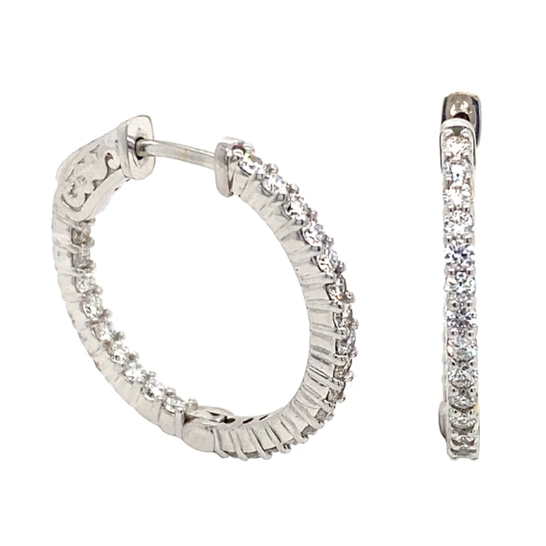 18K White Gold Diamond Hoops